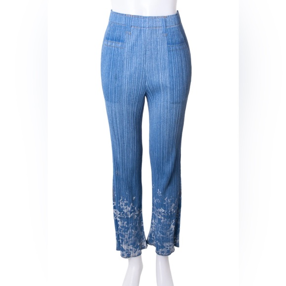 Pleats Please Issey Miyake Denim Transfer Star Pattern Size 3 Made in Japan - Picture 1 of 10